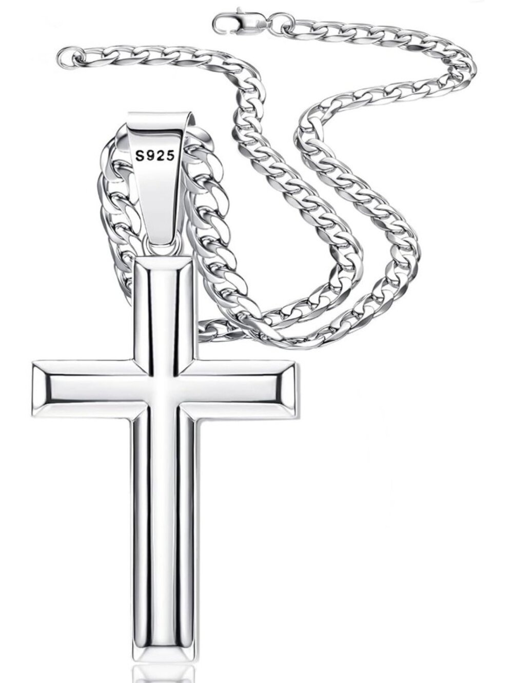 Sterling Silver Cross Necklace for Men & Women, Adjustable 16-30 Inches